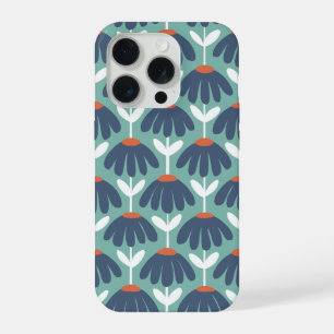 Blumenmuster im Vintage-Stil Blau & Rot iPhone 15 Pro Hülle