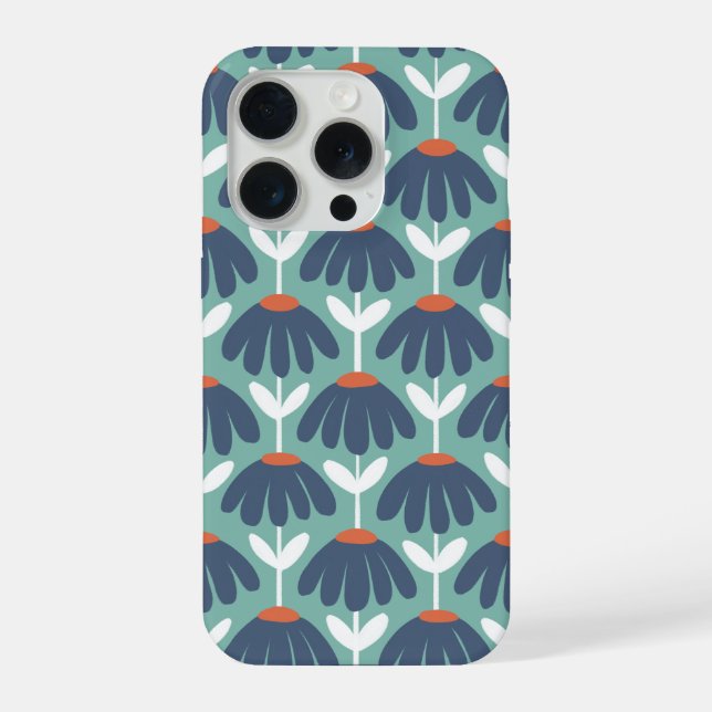 Blumenmuster im Vintage-Stil Blau & Rot iPhone Hülle (Rückseite)