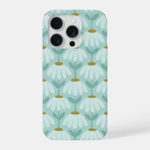 Blumenmuster im Vintage-Stil Tealblau & Olivgrün iPhone 15 Pro Hülle