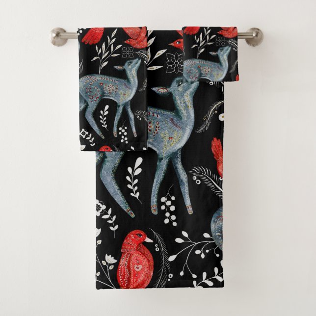 Blumenmuster im Volkskunststil Badhandtuch Set (Insitu)