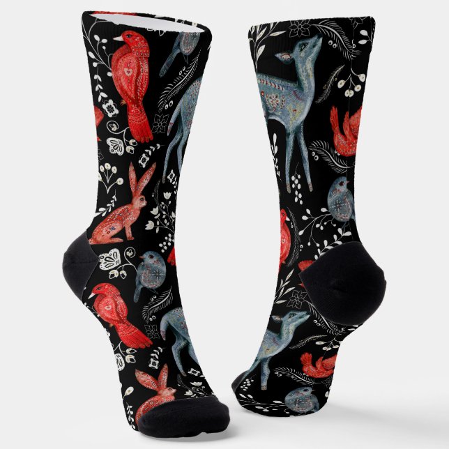 Blumenmuster im Volkskunststil Socken (Gewinkelt)