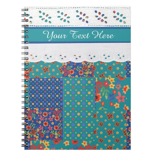 Blumenmuster-Imitate-Patchwork auf Aquamarinen, Im Notizblock (Vorderseite)