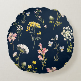 Blumenmuster in Aquarellfarbe, zarte Blume Rundes Kissen
