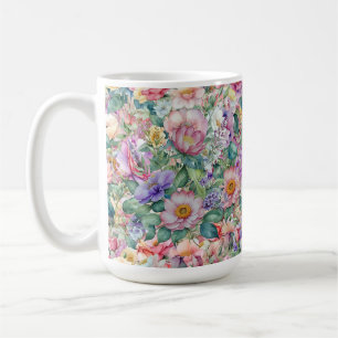 Blumenmuster in Aquarellfarben, Blumenhintergrund Kaffeetasse