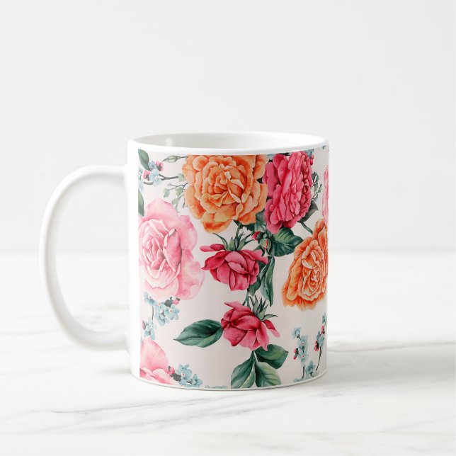 Blumenmuster in Aquarellfarben, Vintag, Blume, Kaffeetasse (Links)