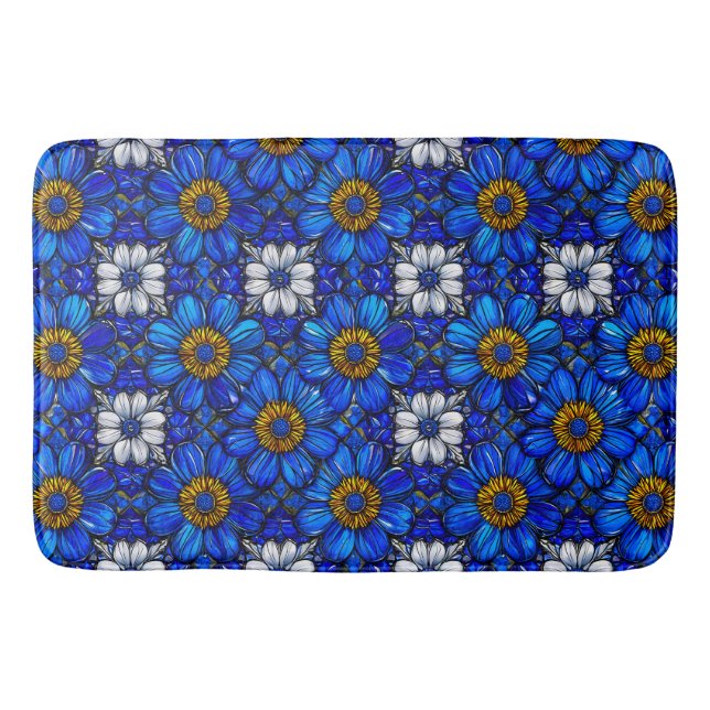 Blumenmuster in Blau Badematte (Vorderseite)