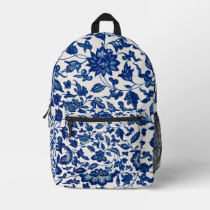 Blumenmuster in Blau Bedruckter Rucksack
