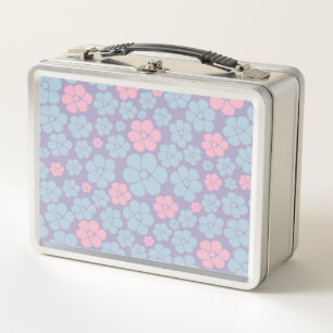 Blumenmuster in Blau, Lila und Rosa Metall Brotdose