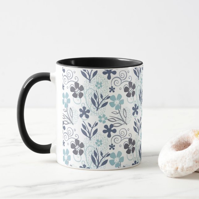 Blumenmuster in blau und grau tasse (Mit Donut)