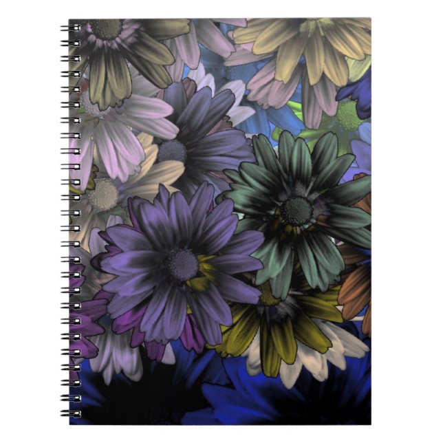 Blumenmuster in Blau und Orange Notizblock (Vorderseite)