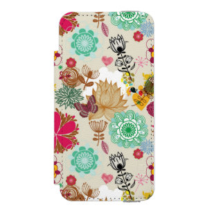 Blumenmuster in der Retro Art Incipio Watson™ iPhone 5 Geldbörsen Hülle