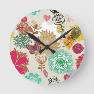 Blumenmuster in der Retro Art Runde Wanduhr