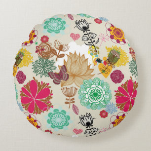 Blumenmuster in der Retro Art Rundes Kissen