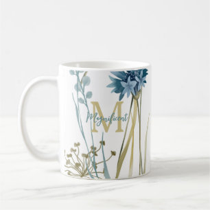 Blumenmuster in Hellblau Gold Weiß Kaffeetasse