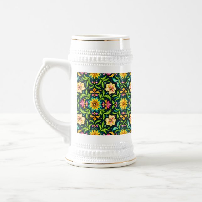 Blumenmuster in lebendigen Farben Bierglas (Links)