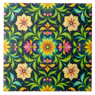 Blumenmuster in lebendigen Farben Fliese