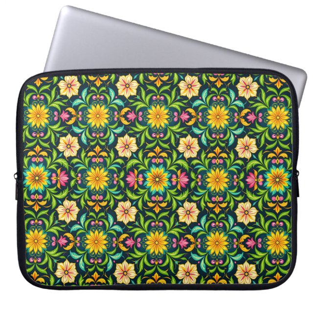 Blumenmuster in lebendigen Farben Laptopschutzhülle (Vorderseite)