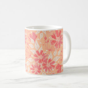 Blumenmuster in modischen Pfirsichfarben Kaffeetasse