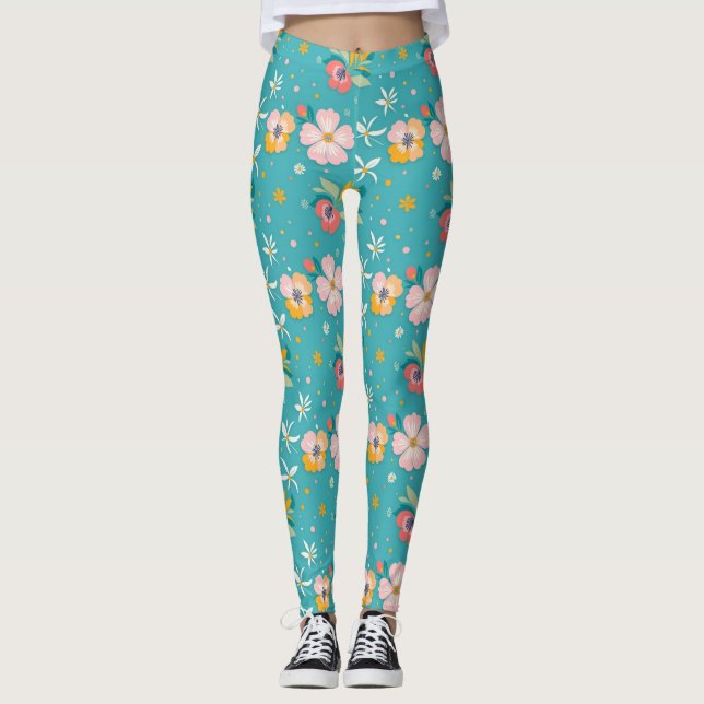 Blumenmuster in Pastellfarben Leggings (Vorderseite)