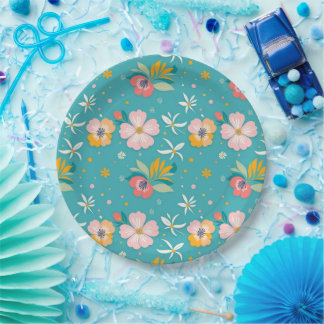 Blumenmuster in Pastellfarben Pappteller