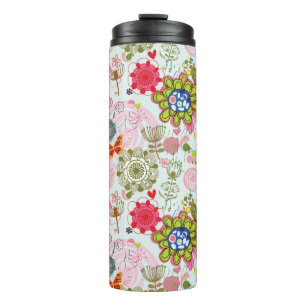 Blumenmuster in Retro Art 2 Thermosbecher