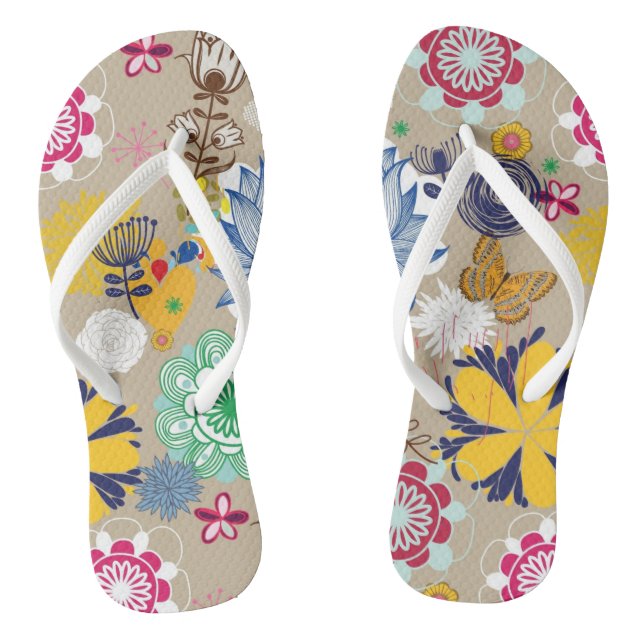 Blumenmuster in Retro Art 3 Flip Flops (Fußbett)