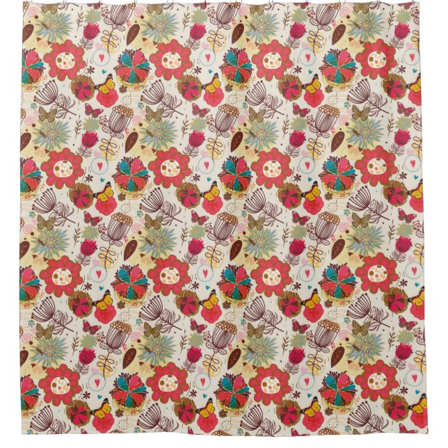 Blumenmuster in Retro Art 4 Duschvorhang (Vorderseite)