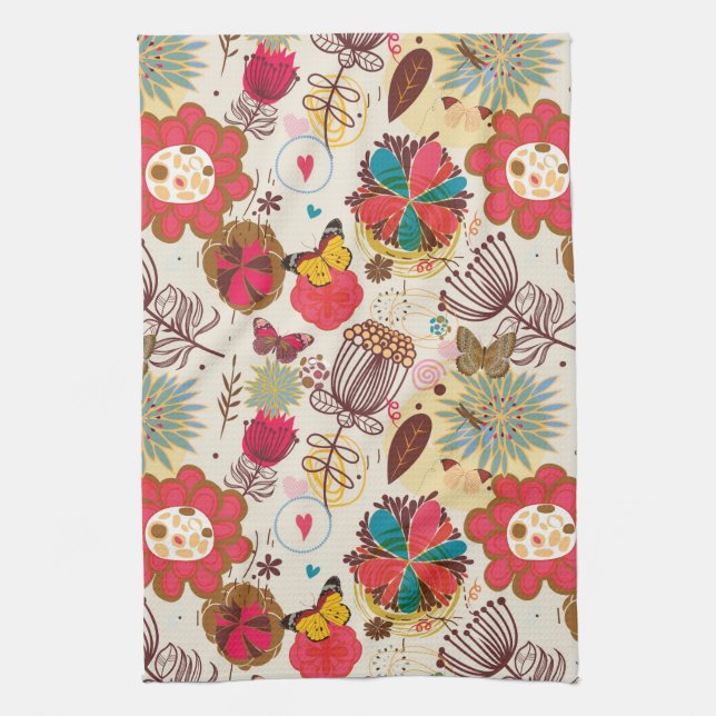 Blumenmuster in Retro Art 4 Handtuch (Vertikal)