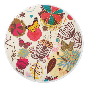 Blumenmuster in Retro Art 4 Keramikknauf