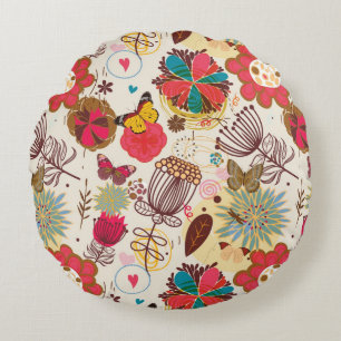 Blumenmuster in Retro Art 4 Rundes Kissen