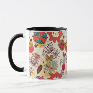 Blumenmuster in Retro Art 4 Tasse