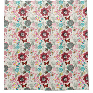 Blumenmuster in Retro Art 5 Duschvorhang