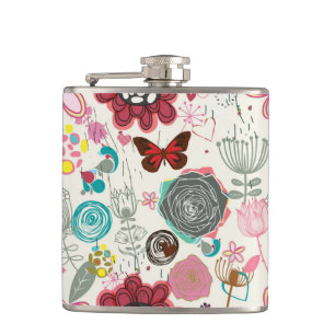 Blumenmuster in Retro Art 5 Flachmann