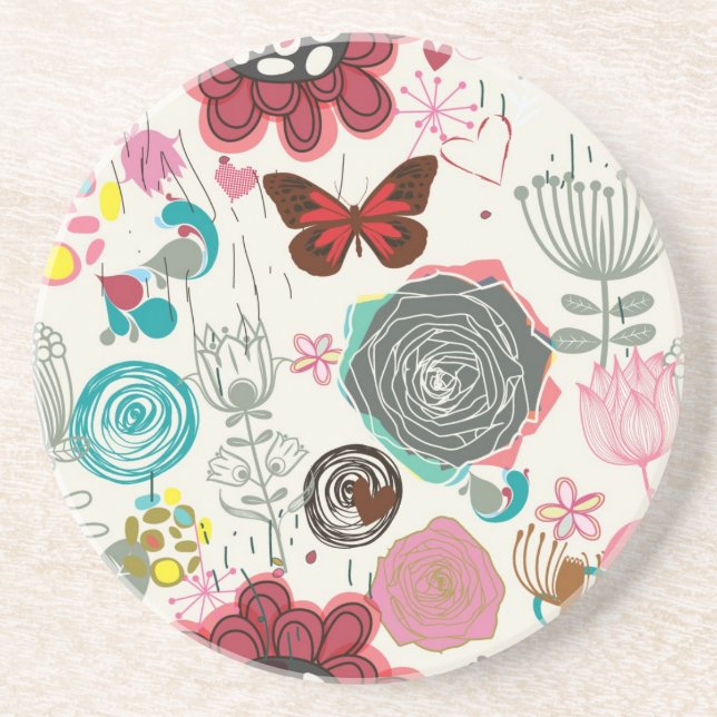 Blumenmuster in Retro Art 5 Untersetzer (Vorne)