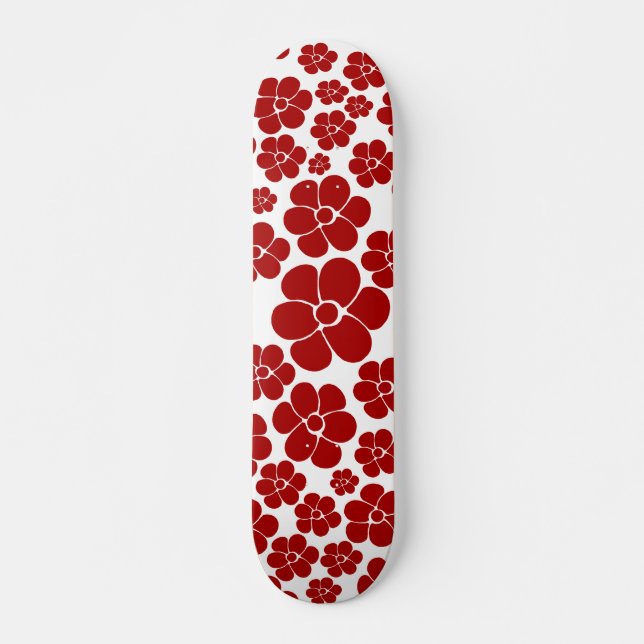Blumenmuster in Rot und Weiß Skateboard (Vorne)