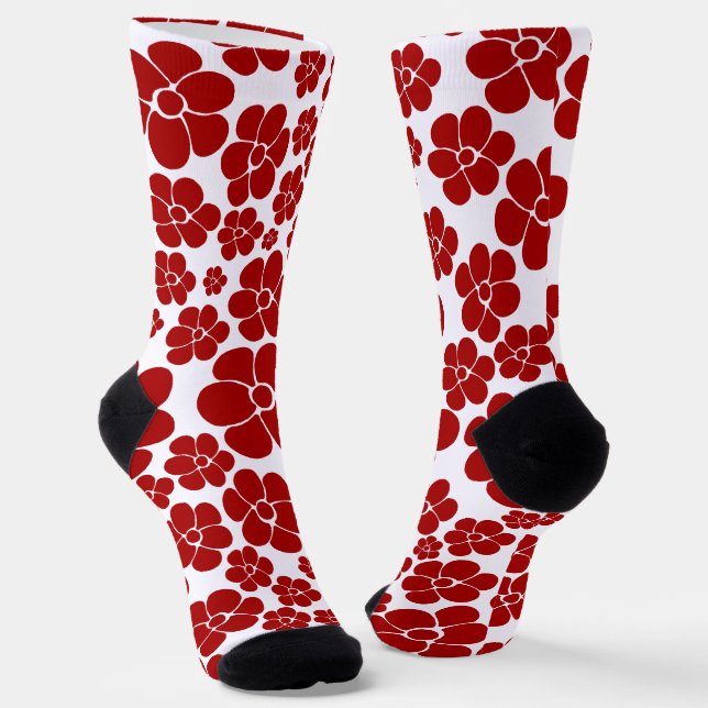 Blumenmuster in Rot und Weiß Socken (Gewinkelt)