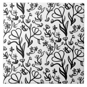 Blumenmuster in Schwarz und Weiß Fliese