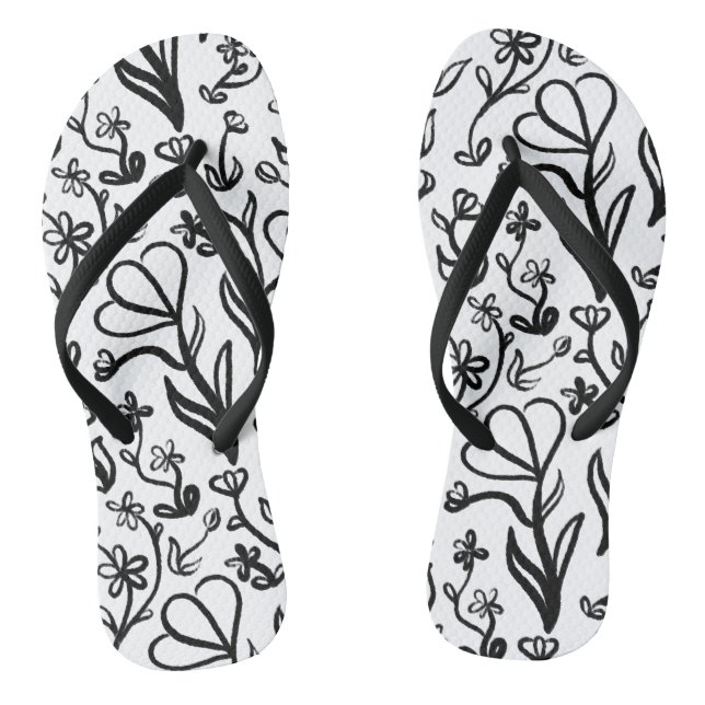 Blumenmuster in Schwarz und Weiß Flip Flops (Fußbett)