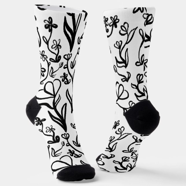 Blumenmuster in Schwarz und Weiß Socken (Gewinkelt)
