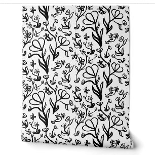 Blumenmuster in Schwarz und Weiß Tapete