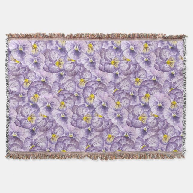 Blumenmuster in Wasserfarbe mit violetten Stiefmüt Decke (Vorderseite)