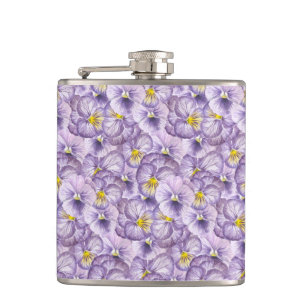 Blumenmuster in Wasserfarbe mit violetten Stiefmüt Flachmann