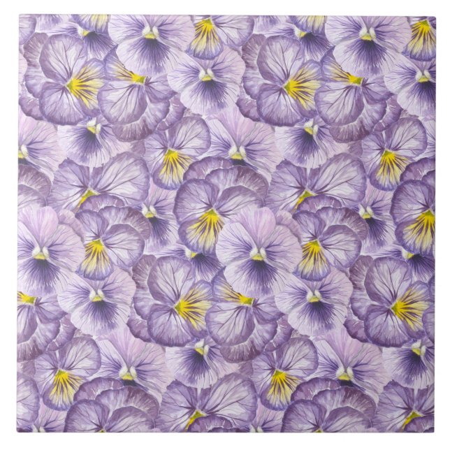 Blumenmuster in Wasserfarbe mit violetten Stiefmüt Fliese (Vorderseite)