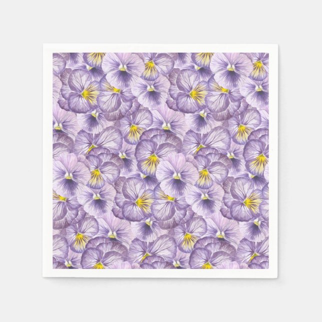 Blumenmuster in Wasserfarbe mit violetten Stiefmüt Serviette (Vorderseite)