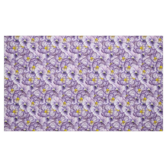 Blumenmuster in Wasserfarbe mit violetten Stiefmüt Stoff (Fat Quarter (45,7 x 55,9 cm))