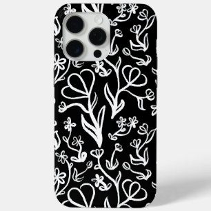 Blumenmuster in Weiß auf Schwarz Case-Mate iPhone Hülle