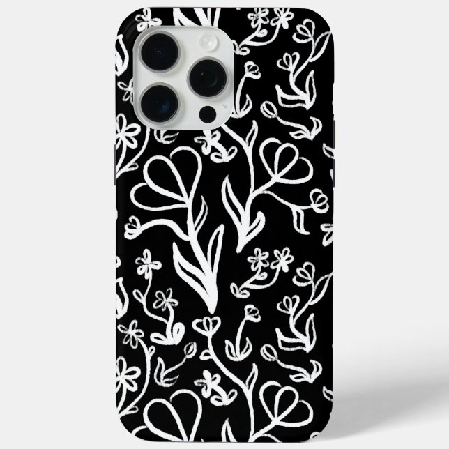 Blumenmuster in Weiß auf Schwarz Case-Mate iPhone Hülle (Rückseite)