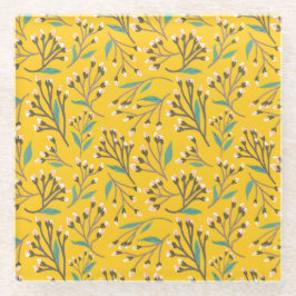 Blumenmuster in zarten Zweigen und Knospen Glasuntersetzer