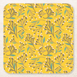 Blumenmuster in zarten Zweigen und Knospen Rechteckiger Pappuntersetzer