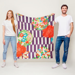Blumenmuster, japanisches Design Fleecedecke